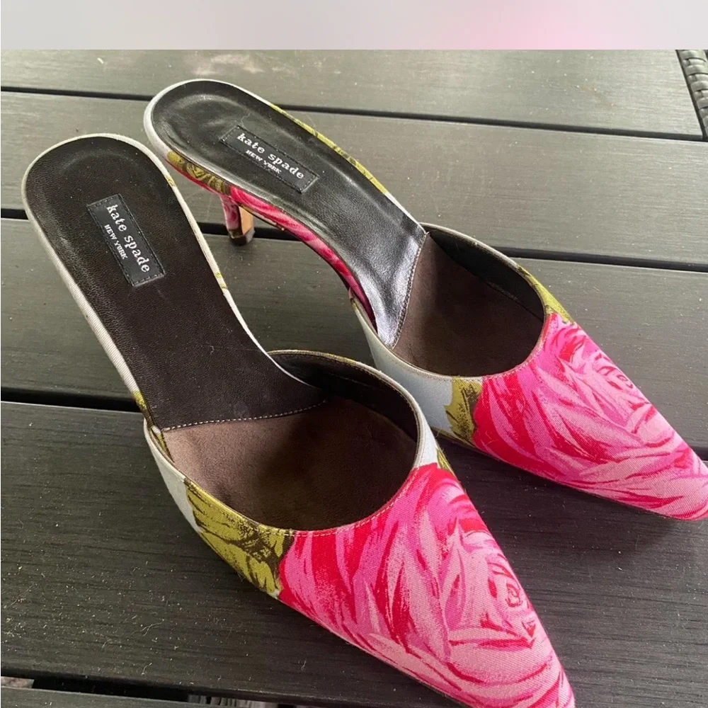 Vintage Kate Spade Kitten Heels with Pink Rose Design - Picture 1 of 5